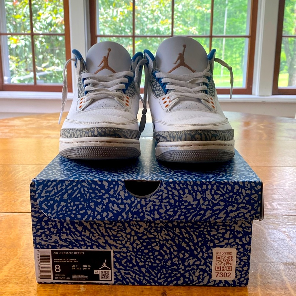 EUC Nike Air Jordan 3 Retro Mens size 8 white/blue/copper